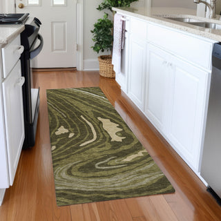 Piper Looms Mayfield Swirls AMF1051 Olive Machine Washable Area Rug Runner Lifestyle Image Feature