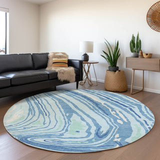Piper Looms Mayfield Swirls AMF1051 Sky Machine Washable Area Rug Round Lifestyle Image Feature
