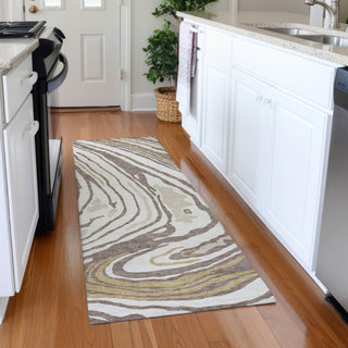 Piper Looms Mayfield Swirls AMF1051 Taupe Machine Washable Area Rug Runner Lifestyle Image Feature