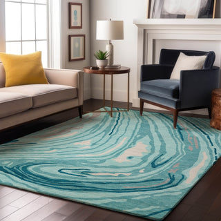 Piper Looms Mayfield Swirls AMF1051 Turquoise Machine Washable Area Rug Lifestyle Image Feature