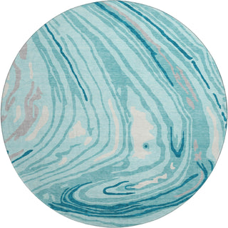 Piper Looms Mayfield Swirls AMF1051 Turquoise Machine Washable Area Rug Round Main Image