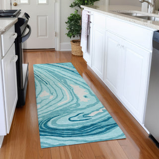 Piper Looms Mayfield Swirls AMF1051 Turquoise Machine Washable Area Rug Runner Lifestyle Image Feature