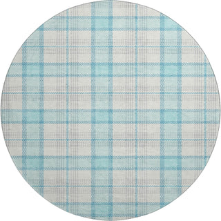 Piper Looms Mayfield Plaid AMF1052 Aqua Machine Washable Area Rug Round Main Image
