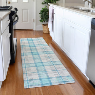 Piper Looms Mayfield Plaid AMF1052 Aqua Machine Washable Area Rug Runner Lifestyle Image Feature