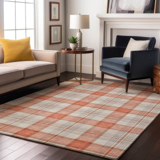 Piper Looms Mayfield Plaid AMF1052 Coral Machine Washable Area Rug Lifestyle Image Feature