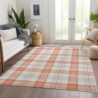 Piper Looms Mayfield Plaid AMF1052 Coral Machine Washable Area Rug Lifestyle Image Feature