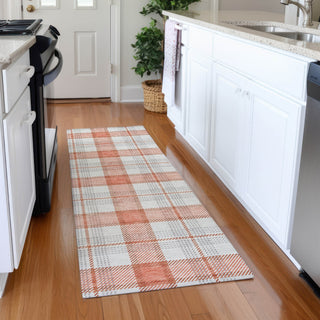 Piper Looms Mayfield Plaid AMF1052 Coral Machine Washable Area Rug Runner Lifestyle Image Feature