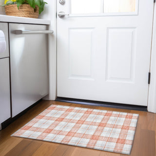 Piper Looms Mayfield Plaid AMF1052 Coral Machine Washable Area Rug Scatter Lifestyle Image Feature
