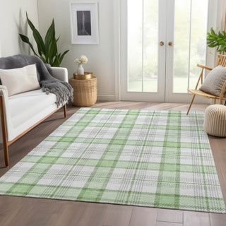 Piper Looms Mayfield Plaid AMF1052 Mint Machine Washable Area Rug Lifestyle Image Feature