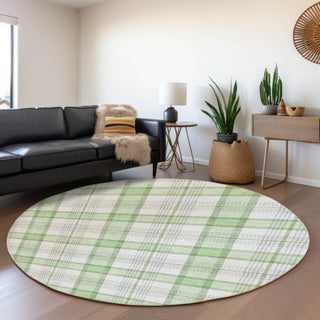 Piper Looms Mayfield Plaid AMF1052 Mint Machine Washable Area Rug Round Lifestyle Image Feature