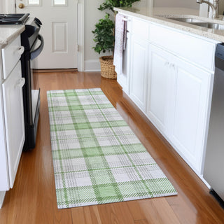 Piper Looms Mayfield Plaid AMF1052 Mint Machine Washable Area Rug Runner Lifestyle Image Feature