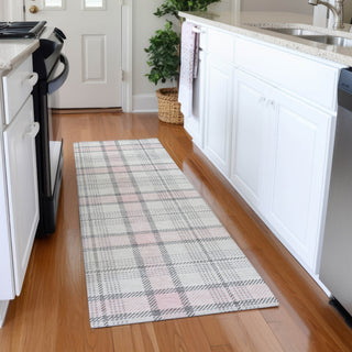 Piper Looms Mayfield Plaid AMF1052 Pink Machine Washable Area Rug Runner Lifestyle Image Feature