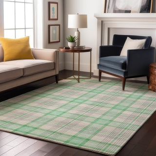 Piper Looms Mayfield Plaid AMF1052 Seafoam Machine Washable Area Rug Lifestyle Image Feature
