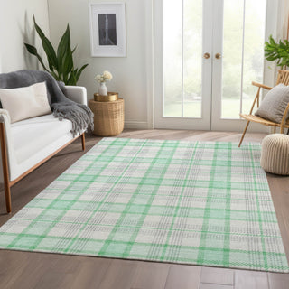 Piper Looms Mayfield Plaid AMF1052 Seafoam Machine Washable Area Rug Lifestyle Image Feature