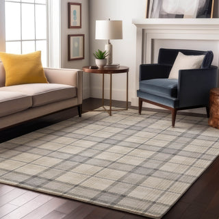 Piper Looms Mayfield Plaid AMF1052 Silver Machine Washable Area Rug Lifestyle Image Feature