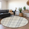 Piper Looms Mayfield Plaid AMF1052 Silver Machine Washable Area Rug Round Lifestyle Image Feature
