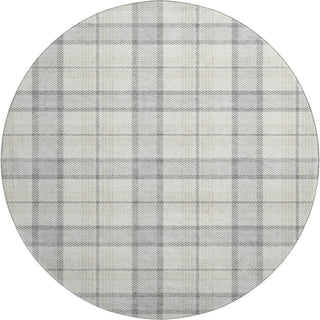 Piper Looms Mayfield Plaid AMF1052 Silver Machine Washable Area Rug Round Main Image