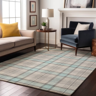 Piper Looms Mayfield Plaid AMF1052 Sky Machine Washable Area Rug Lifestyle Image Feature