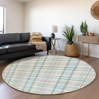 Piper Looms Mayfield Plaid AMF1052 Sky Machine Washable Area Rug Round Lifestyle Image Feature