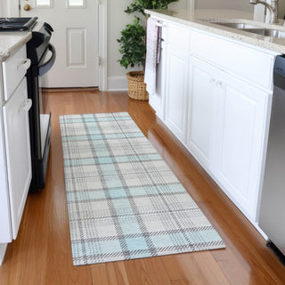 Piper Looms Mayfield Plaid AMF1052 Sky Machine Washable Area Rug Runner Lifestyle Image Feature