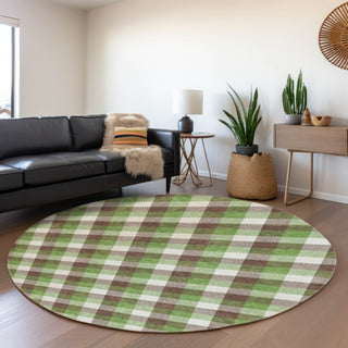 Piper Looms Mayfield Plaid AMF1053 Brown Machine Washable Area Rug Round Lifestyle Image Feature