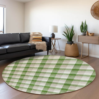 Piper Looms Mayfield Plaid AMF1053 Emerald Machine Washable Area Rug Round Lifestyle Image Feature