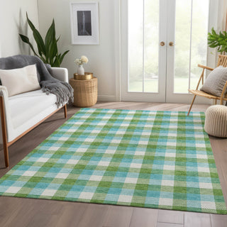 Piper Looms Mayfield Plaid AMF1053 Lime Machine Washable Area Rug Lifestyle Image Feature