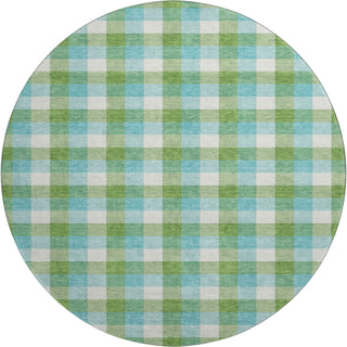 Piper Looms Mayfield Plaid AMF1053 Lime Machine Washable Area Rug Round Main Image