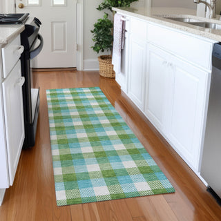 Piper Looms Mayfield Plaid AMF1053 Lime Machine Washable Area Rug Runner Lifestyle Image Feature