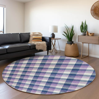 Piper Looms Mayfield Plaid AMF1053 Navy Machine Washable Area Rug Round Lifestyle Image Feature