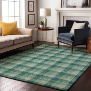 Piper Looms Mayfield Plaid AMF1053 Seafoam Machine Washable Area Rug Lifestyle Image Feature
