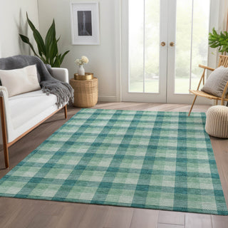 Piper Looms Mayfield Plaid AMF1053 Seafoam Machine Washable Area Rug Lifestyle Image Feature
