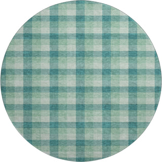 Piper Looms Mayfield Plaid AMF1053 Seafoam Machine Washable Area Rug Round Main Image