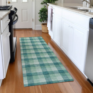 Piper Looms Mayfield Plaid AMF1053 Seafoam Machine Washable Area Rug Runner Lifestyle Image Feature