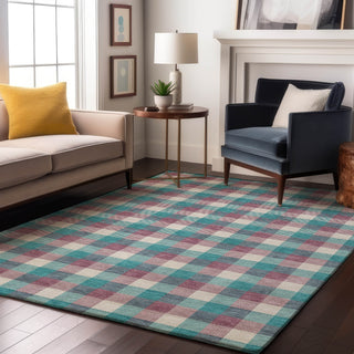 Piper Looms Mayfield Plaid AMF1053 Teal Machine Washable Area Rug Lifestyle Image Feature