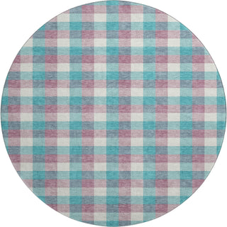 Piper Looms Mayfield Plaid AMF1053 Teal Machine Washable Area Rug Round Main Image