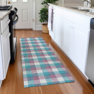 Piper Looms Mayfield Plaid AMF1053 Teal Machine Washable Area Rug Runner Lifestyle Image Feature