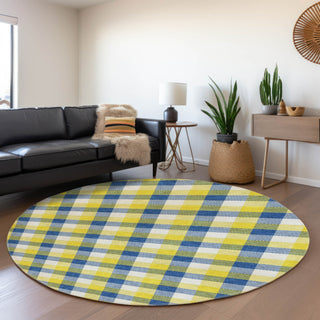 Piper Looms Mayfield Plaid AMF1053 Yellow Machine Washable Area Rug Round Lifestyle Image Feature