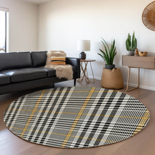 Piper Looms Mayfield Plaid AMF1054 Black Machine Washable Area Rug Round Lifestyle Image Feature