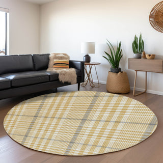 Piper Looms Mayfield Plaid AMF1054 Gold Machine Washable Area Rug Round Lifestyle Image Feature