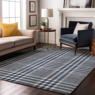 Piper Looms Mayfield Plaid AMF1054 Navy Machine Washable Area Rug Lifestyle Image Feature