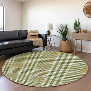 Piper Looms Mayfield Plaid AMF1054 Olive Machine Washable Area Rug Round Lifestyle Image Feature