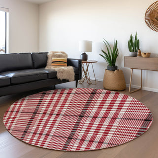 Piper Looms Mayfield Plaid AMF1054 Red Machine Washable Area Rug Round Lifestyle Image Feature