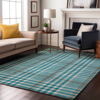 Piper Looms Mayfield Plaid AMF1054 Teal Machine Washable Area Rug Lifestyle Image Feature