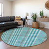 Piper Looms Mayfield Plaid AMF1054 Teal Machine Washable Area Rug Round Lifestyle Image Feature