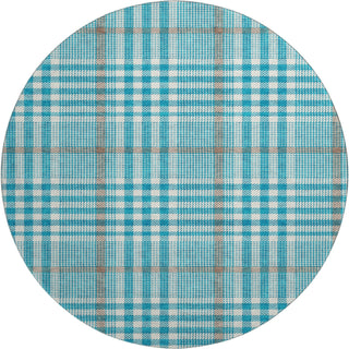 Piper Looms Mayfield Plaid AMF1054 Teal Machine Washable Area Rug Round Main Image