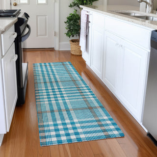 Piper Looms Mayfield Plaid AMF1054 Teal Machine Washable Area Rug Runner Lifestyle Image Feature