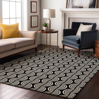 Piper Looms Mayfield Swirls AMF1055 Black Machine Washable Area Rug Lifestyle Image Feature