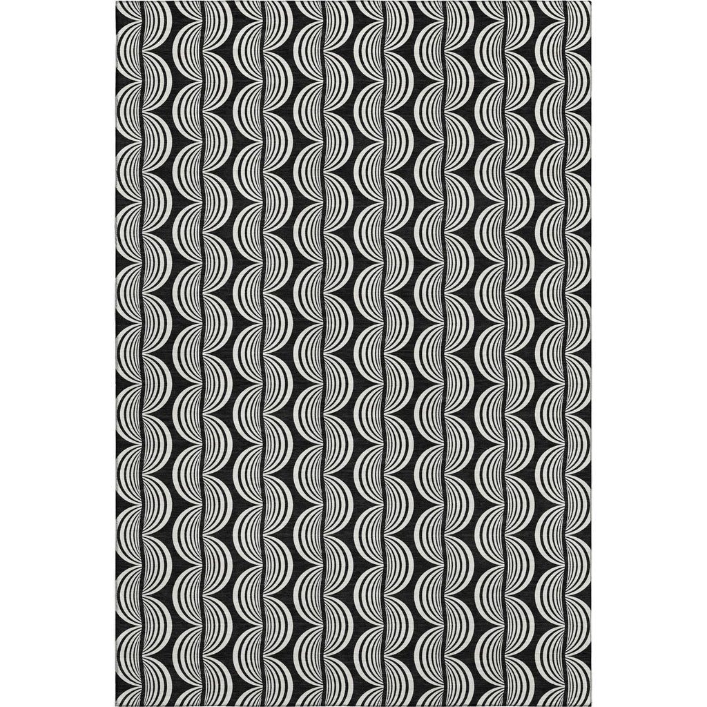 Piper Looms Mayfield Swirls AMF1055 Black Machine Washable Area Rug main image