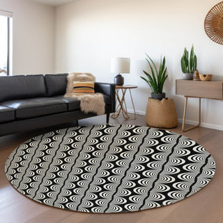Piper Looms Mayfield Swirls AMF1055 Black Machine Washable Area Rug Round Lifestyle Image Feature